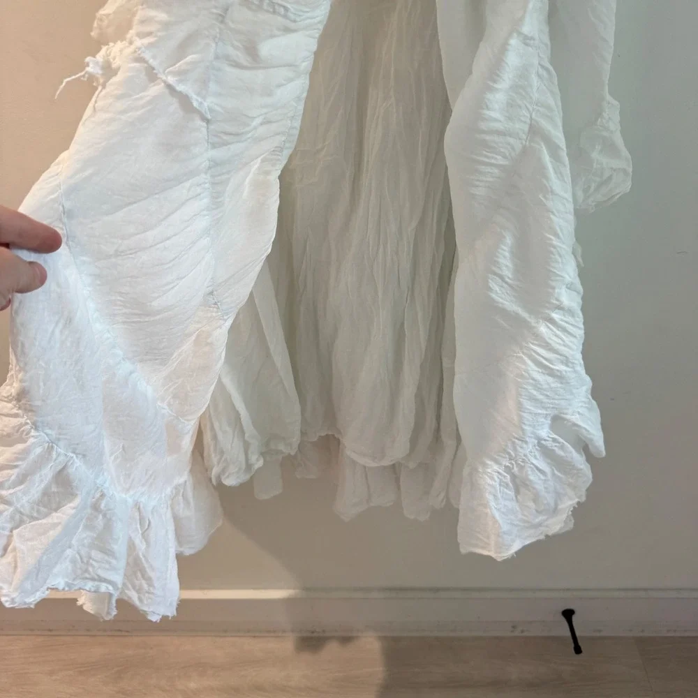 Free People White Cotton Gauze Tiered Maxi Skirt Smocked Waist OB986545 XS